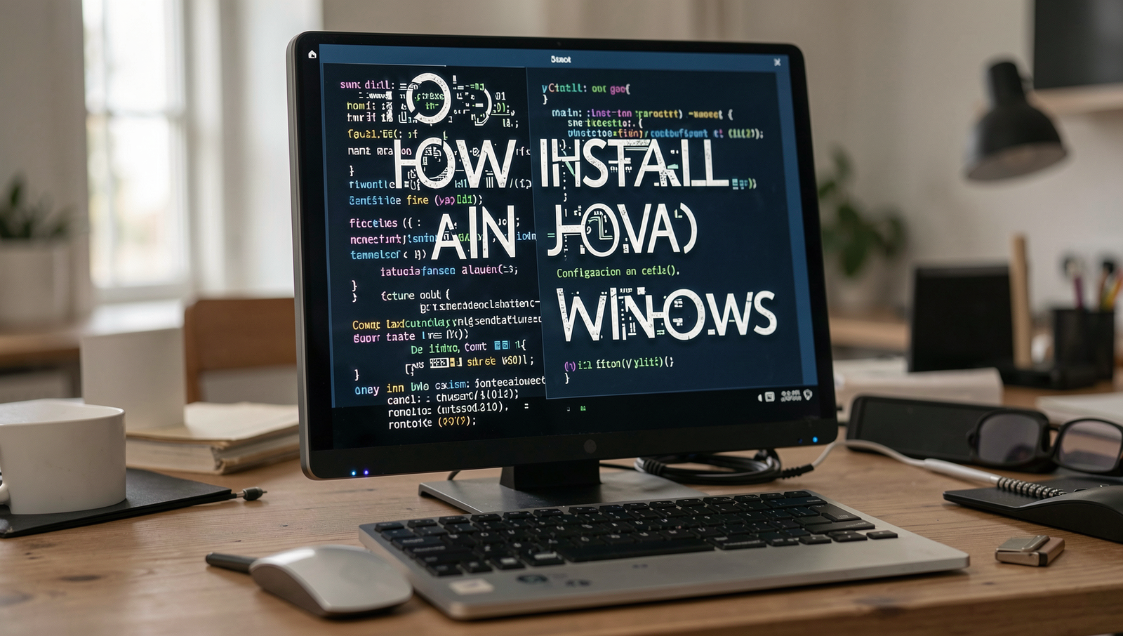 Professional setup of a computer with Java installation process on Windows.