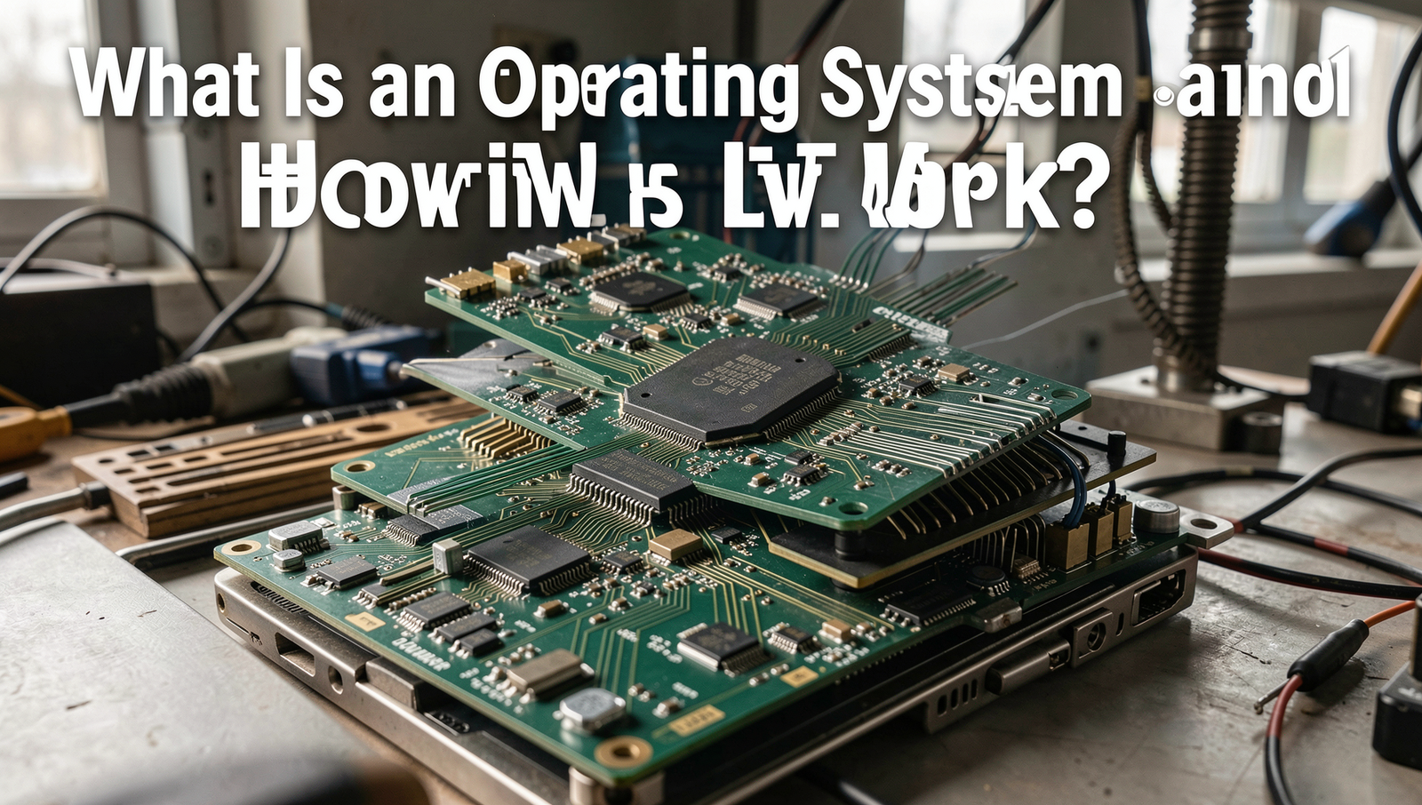 A high-end editorial photo illustrating the concept of an operating system in a tech environment.